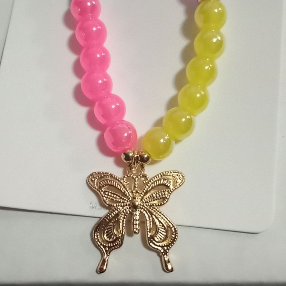 Melody multi color beaded bracelet with butterfly pendant - Picture 3 of 4
